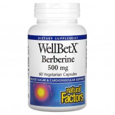 Natural Factors, WellBetX, берберин, 500 мг, 60 вегетарианских капсул Natural Factors, WellBetX, берберин, 500 мг, 60 вегетарианских капсул